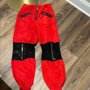 Stylish Red Women's Pants with Black Accents